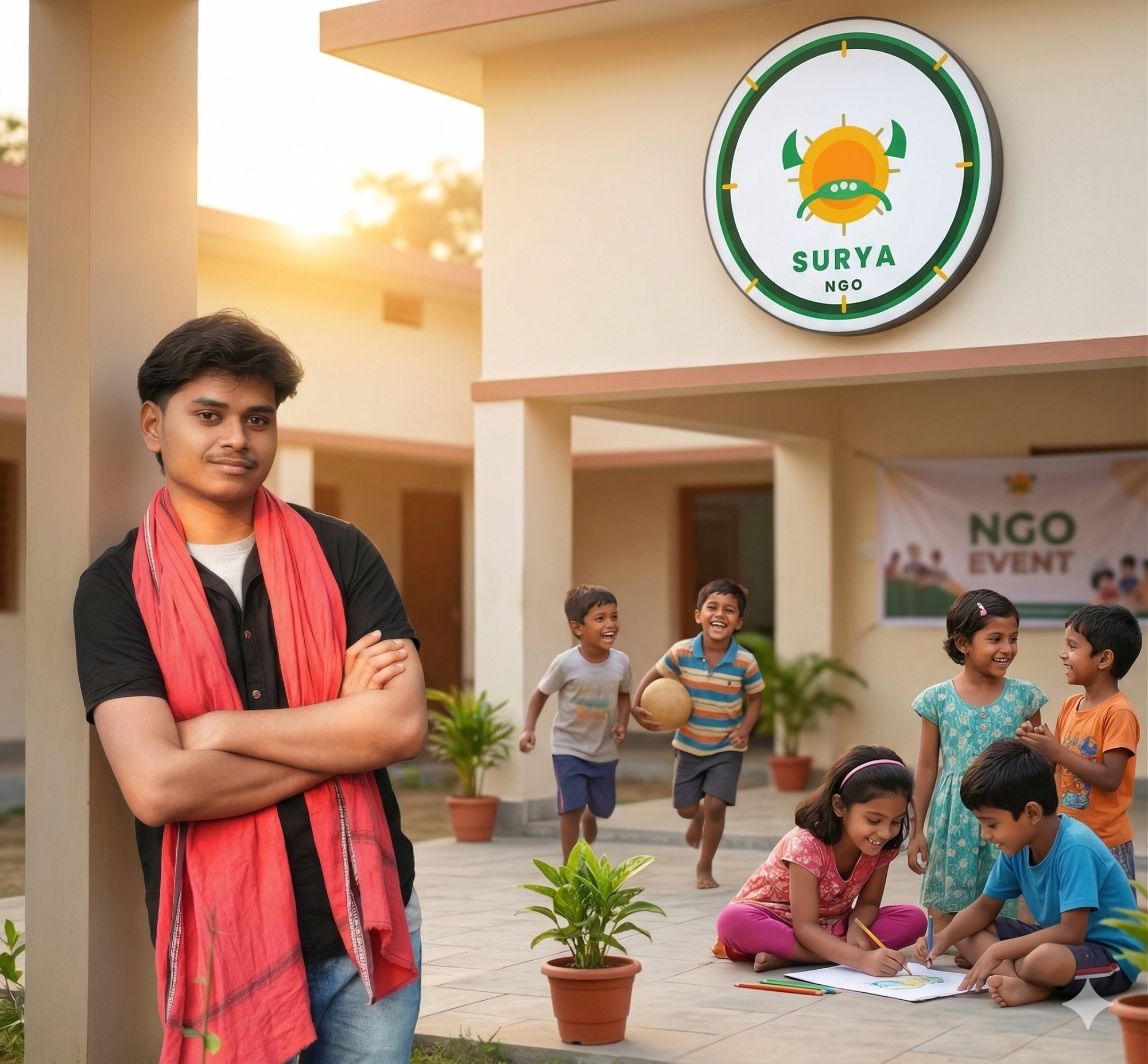 SURYA NGO - Suryakanta Pradhan with children at NGO event